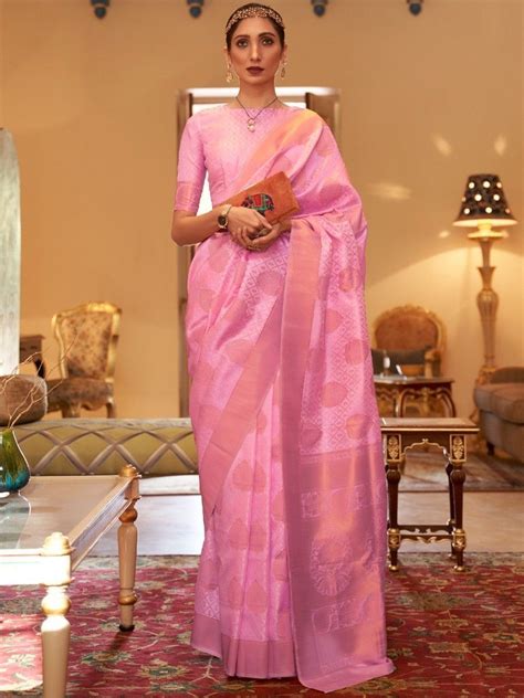 Buy Pink Zari Woven Silk Wedding Wear Saree From Ethnic Plus