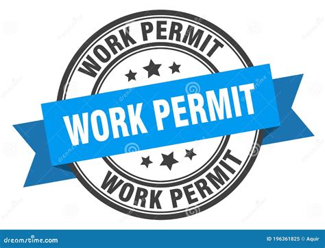 Work Permit Label Sign Round Stamp Band Ribbon Stock Vector