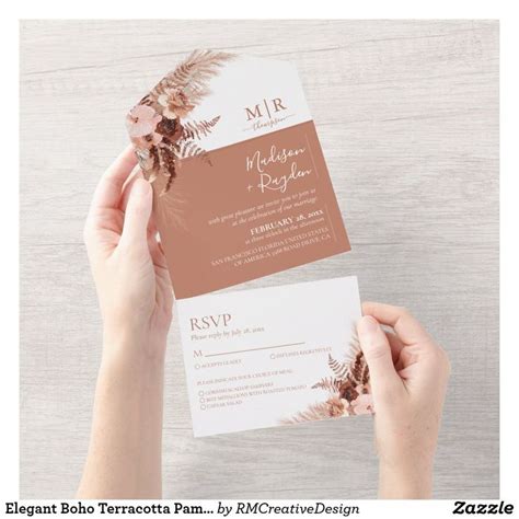 Elegant Boho Terracotta Pampas Wedding All In One Invitation Zazzle