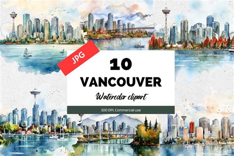 Watercolor Vancouver Canada Clipart  Graphic By Kiwicakestudio