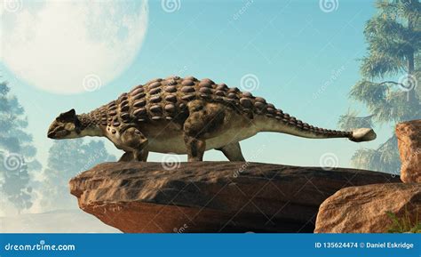 Ankylosaurus Looking At The Full Moon Stock Illustration Illustration