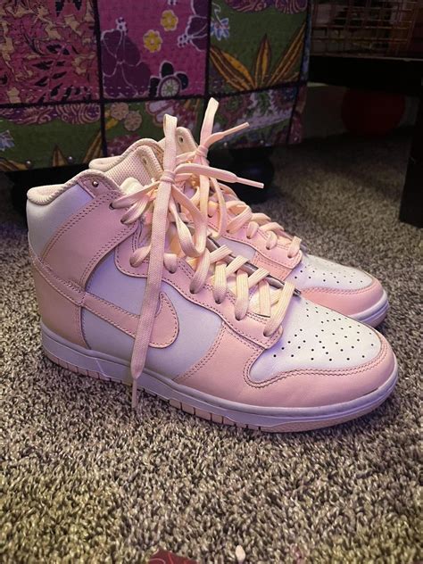 Nike High Dunks, crimson tint Pink and white womens... - Depop