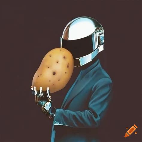 Daft Punk Album Cover Featuring Both Holding A Giant Potato On Craiyon