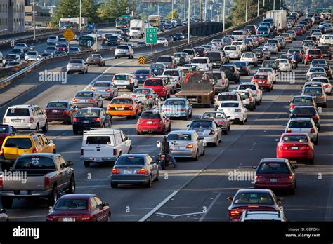 Rush Hour Traffic On Interstate 5 In Seattle Washington Usa Stock