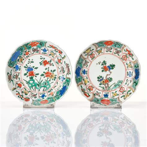 A Pair Of Famille Verte Cups With Stands Qing Dynasty Kangxi 1662