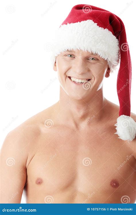 Muscular Man Wearing A Santa Claus Hat Stock Photo Image Of Fitness