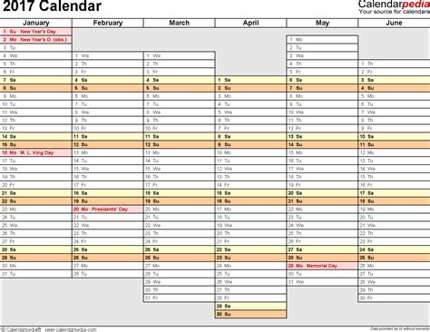 2017 Calendar Download 17 Free Printable Excel Templates Xlsx