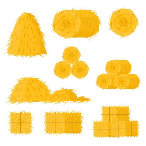 Premium Vector Cartoon Color Bale Of Hay Icon Set Vector