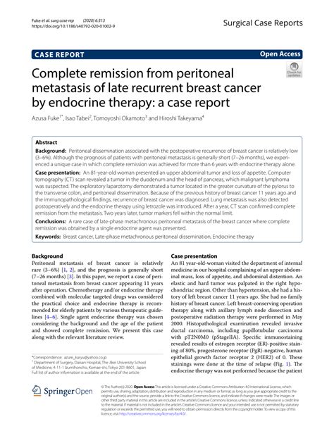 Pdf Complete Remission From Peritoneal Metastasis Of Late Recurrent