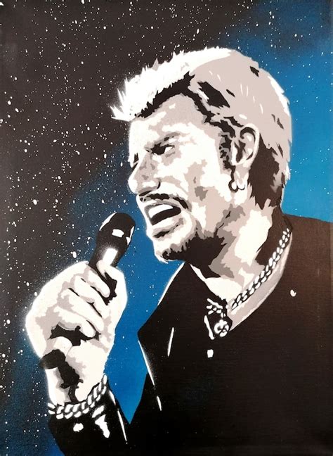 Johnny Hallyday Acrylic Spray Paint On Black And White Rock N Etsy