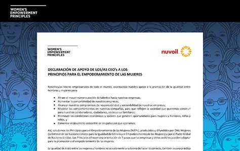 Nuvoil Se Adhiere A Los Principios Para El Empoderamiento De Las