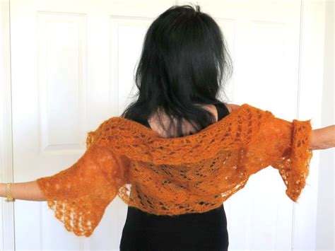 Orange Silk Mohair Sweaterhand Knit Silk Shrug Crochet Trim Etsy