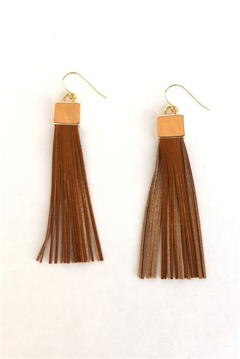 Leather Tassel Earrings Brown Elise