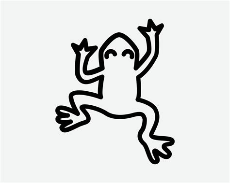 Frog Line Icon Animal Wildlife Cartoon Toad Nature Cute Pet Art Drawing Top View Black White ...