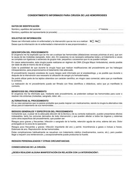 PDF CONSENTIMIENTO INFORMADO PARA CIRUGÍA DE LAS HEMORROIDES PDF