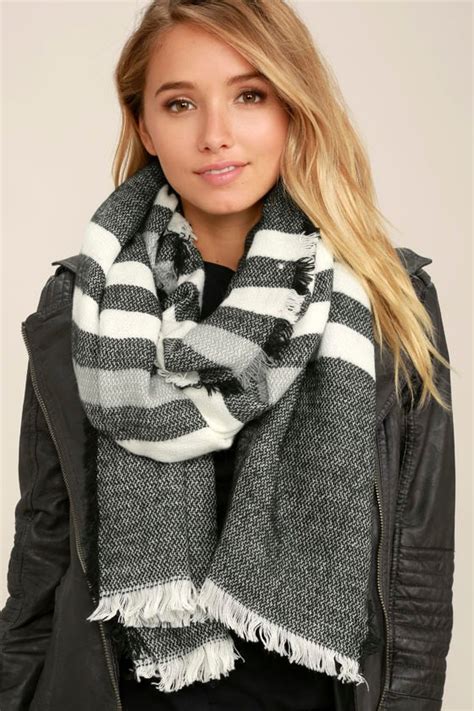 Cute Black Scarf Striped Scarf Wide Scarf Print Scarf 2400