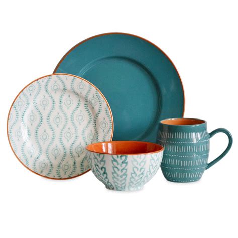 Baum Bros 16pc Stoneware Tangiers Dinnerware Set Turquoise In 2022