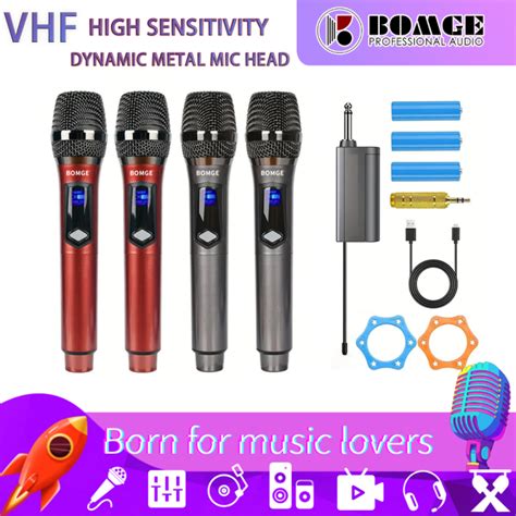 BOMGE Wireless Handheld Microphone Metal Dual UHF Cordless Dynamic Mic