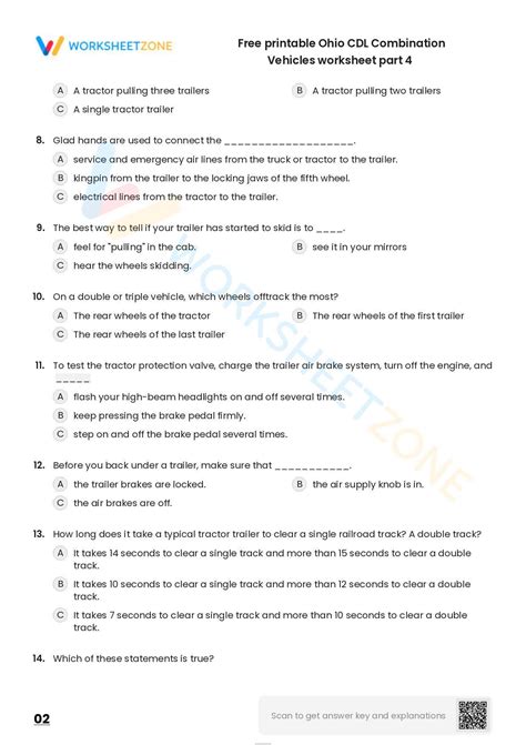 Free Printable Ohio CDL Combination Vehicles Practice Test Worksheet Zone