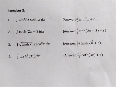 Solved TITLE INTEGRATION OF HYPERBOLIC FUNCTIONS Course Hero