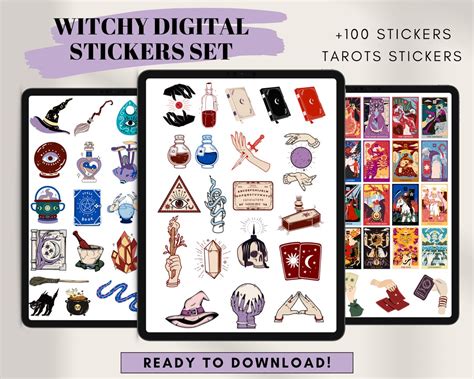 Witchy Digital Stickers Set Pack for Planners, Dark Academia, PNG ...