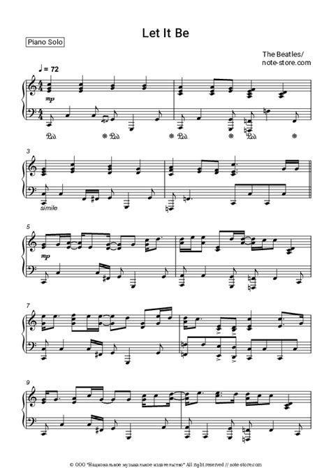 Let It Be Piano Sheet Music The Beatles In Note Piano Solo