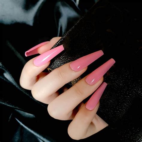 Pcs Nude Color Glossy Full Cover Fake Nails Wearable Long Ballerina Press On Coffin Art Tips