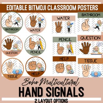 Bitmoji Hand Signal Posters Boho Multicultural Classroom Posters