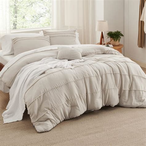 Cozy Comfort Beige King Size Comforter Set 4 Pieces Pinch Pleat Bed Set Down Alternative