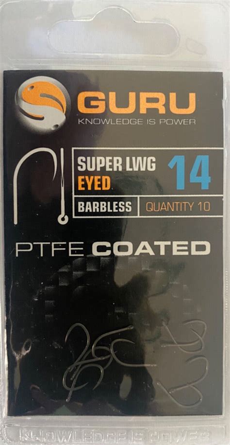 GURU SUPER LWG EYED BARBLESS COARSE HOOKS PTFE COATED IN SIZES 12 20