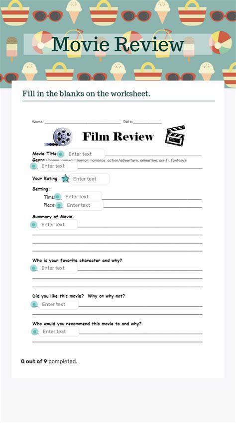 Movie Review Interactive Worksheet By Rebecca Robinson Wizerme