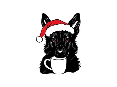 Festive German Shepherd Silhouettes with Christmas Hats and Mugs Perfect for Holiday Designs