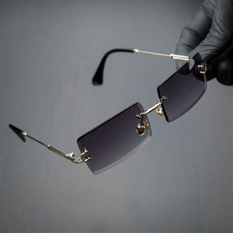 Purple Tint Retro Polarized Rectangle Rimless Vintage Mens Fashion Sunglasses In 2021 Mens