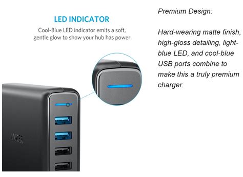 Anker A2054 63W 5-Port PowerPort Speed 5 Dual Quick Charge 3.0 USB Wall ...