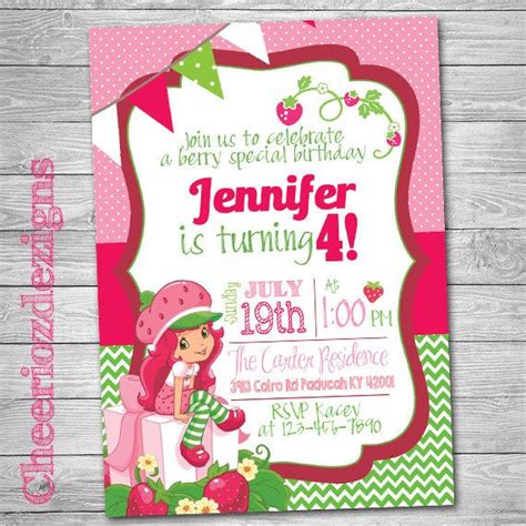 Strawberry Shortcake Birthday Invitation Strawberry Any Age Custom