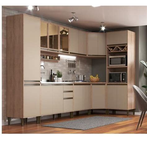 Cozinha Modulada Portas e Gavetas New Atena Salmão Nude Moveis Sul Cozinha Compacta