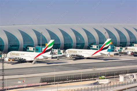 Emirates Airbus A380 airplanes Dubai airport in the United Arab ...