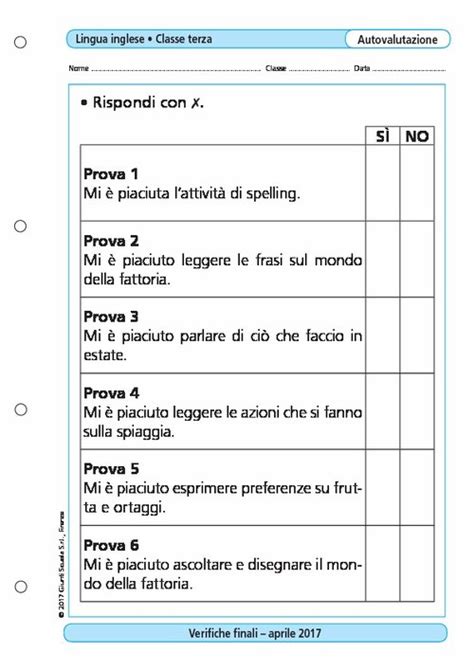 Griglia Di Autovalutazione Inglese Classe 3 Giunti Scuola