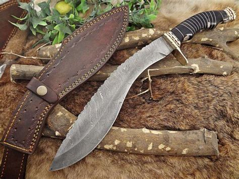 Damascus Steel Kukri Knife 15 Inches Custom Made Hand Forged With 10