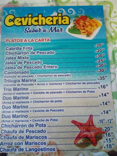 Menu at Restaurante cevichería 111 La Molina