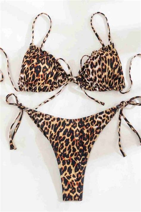 Leopar Desenli Bağlamalı Tasarım Bikini Takımı Çok Renkli MS4376 Stilimon