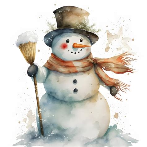 Premium Ai Image A Snowman With A Red Hat And Scarf Is Waving