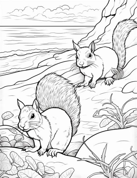 Premium Photo Coloring Pages Of Squirrels On Rocks And Water