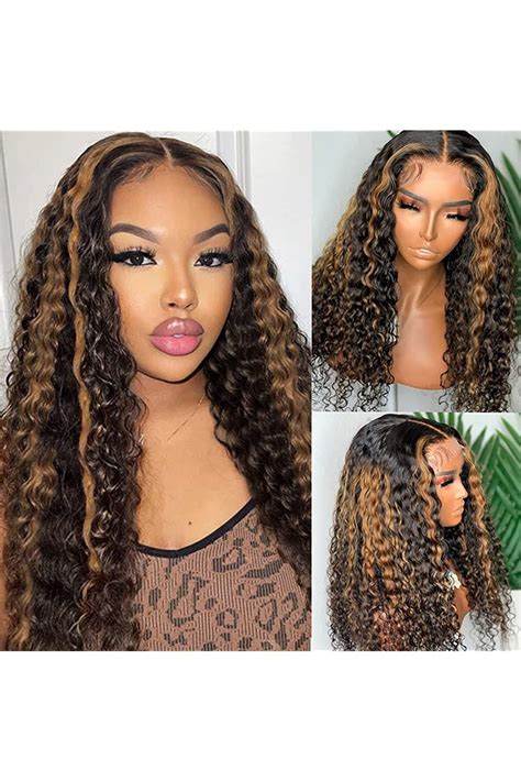 Haha Black Brown Highlight Curly Lace Front Wig Human Hair Water Wave