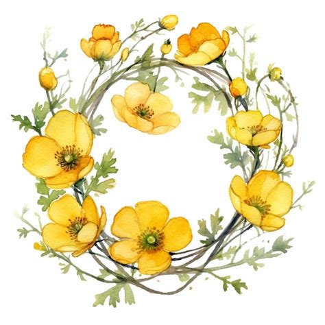 Premium Ai Image A Watercolor Painting Of A Wreath Of Yellow Flowers