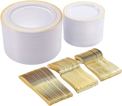 Amazon I Pcs Gold Plastic Plates With Gold Silverware