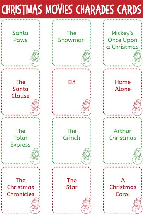 Christmas Movies Charades Cards: Free Printable for Family Fun!