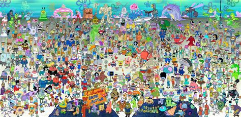 Wallpaper : people, collage, SpongeBob SquarePants, mural, ART, crowd ...