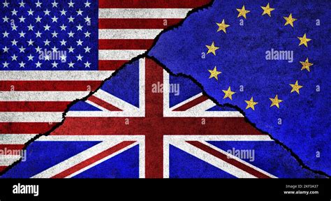 USA, United Kingdom and European Union flag together. Relations between ...