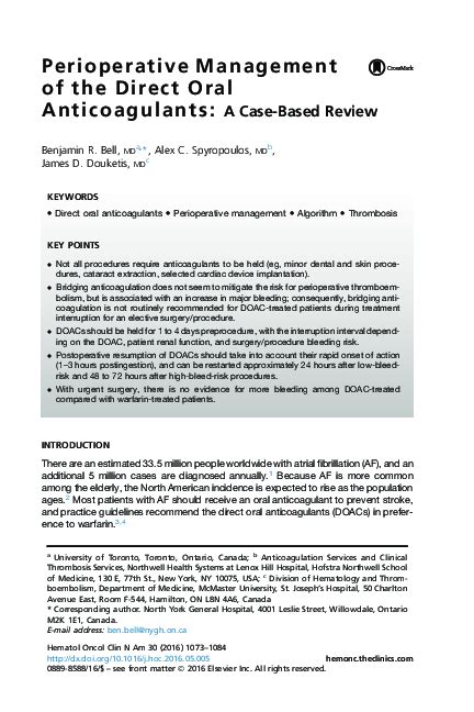 Pdf [perioperative Management Of Direct Oral Anticoagulants Not Much